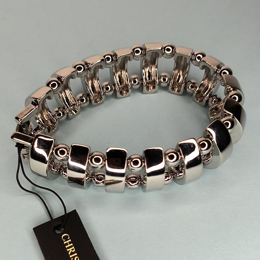 Christian Siriano Biker Bracelet Clasp Chunky Chain Link Silver Tone Metal